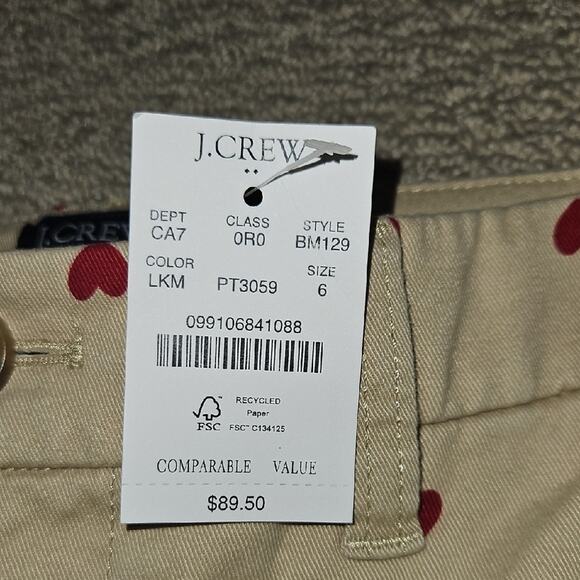 J. Crew High Rise Cream Pants with Red Heart Pattern - Picture 7 of 8